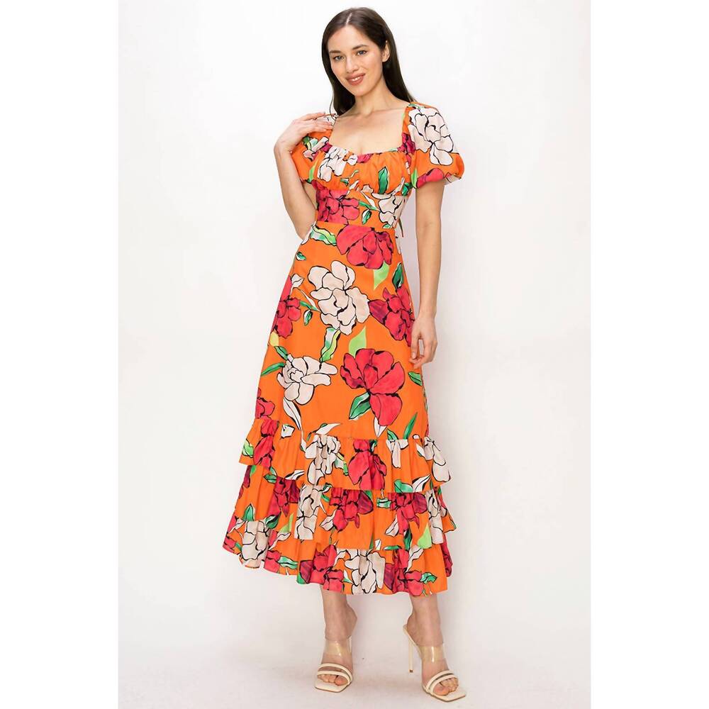NEW INA FASHION open back ruffle maxi dress in orange